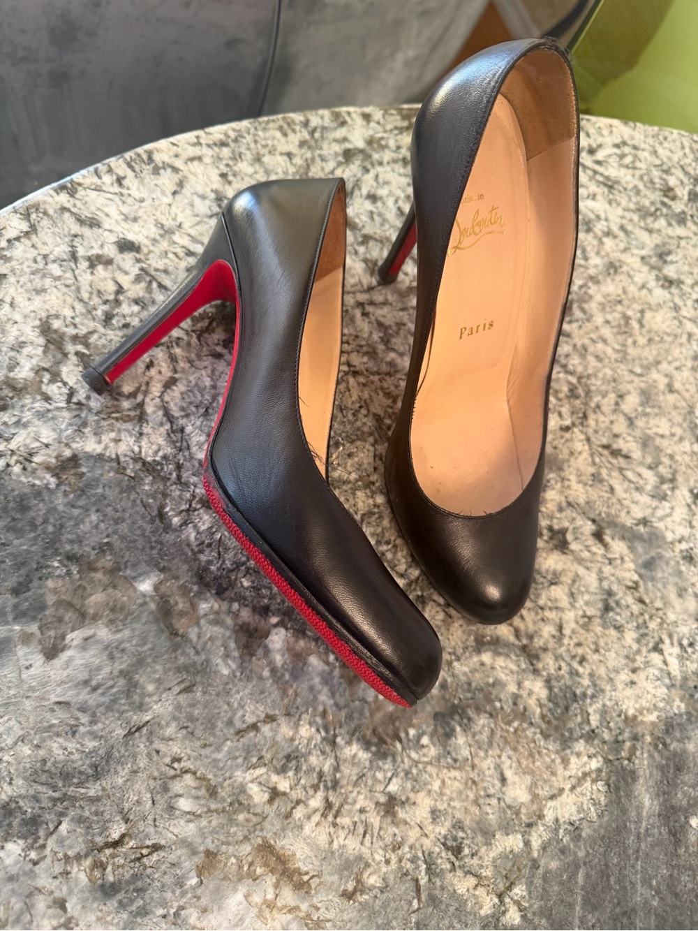 Christian Louboutin Black Leather Pumps 100 with Red Soles